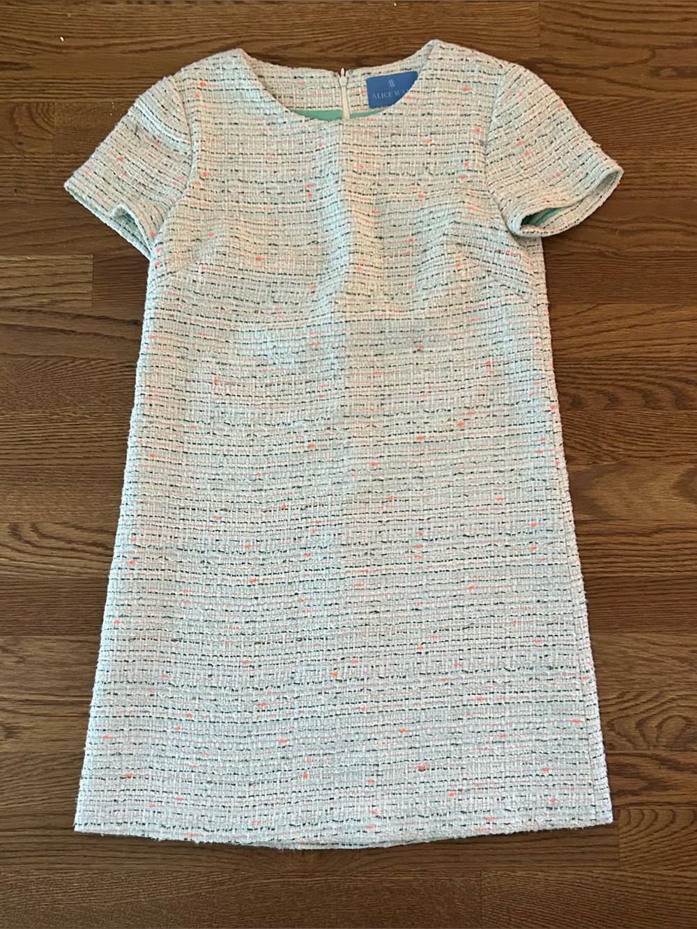 Alice Walk Tweed A-Line Mini Dress Size 2 Blue Coral Short Sleeve